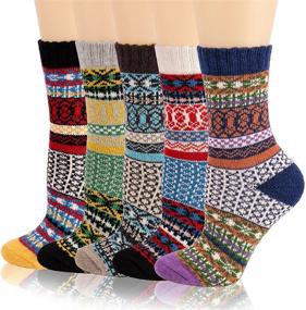 img 4 attached to Womens Warm Wool Socks: Vintage Knit & Cozy Crew Style for Winter Comfort - 5 Pairs - Ideal Gifts