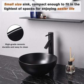 img 3 attached to 🚽 Aquaterior 12-Inch Round Bowl Bathroom Vessel Sink with Pop-Up Drain, Above Counter Porcelain Ceramic Mini Basin - Black