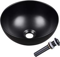 🚽 aquaterior 12-inch round bowl bathroom vessel sink with pop-up drain, above counter porcelain ceramic mini basin - black logo