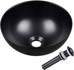 img 4 attached to 🚽 Aquaterior 12-Inch Round Bowl Bathroom Vessel Sink with Pop-Up Drain, Above Counter Porcelain Ceramic Mini Basin - Black