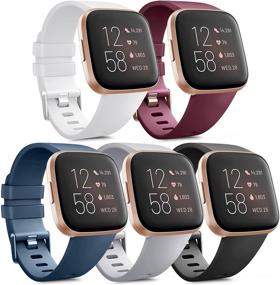 img 4 attached to 📿 5-Pack Sport Bands for Fitbit Versa 2/Fitbit Versa/Versa Lite/Versa SE, Soft Silicone Replacement Wristbands for Versa 2 Smartwatch Women Men (Small, 5-Pack E)