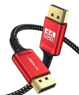 🔴 jsaux 10ft displayport cable - high-speed for 144hz monitors, 4k@60hz/2k@144hz, gold-plated - lenovo, dell, hp, asus compatible - red logo