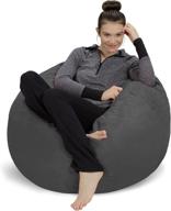 🪑 plush memory foam bean bag chair - ultra soft sofa sack with microsuede cover - foam filled furniture and accessories for dorm room - charcoal 3 inch logo