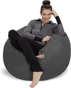 img 4 attached to 🪑 Plush Memory Foam Bean Bag Chair - Ultra Soft Sofa Sack with Microsuede Cover - Foam Filled Furniture and Accessories for Dorm Room - Charcoal 3 Inch