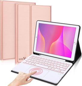 img 4 attached to Boriyuan Rose Gold iPad Keyboard Case with Touchpad for iPad 9.7 inch (6th/5th Gen), iPad Air 2, iPad Air 1, iPad Pro 9.7 - 7 Colors Backlit Detachable Keyboard Smart Cover | Buy Now!