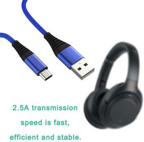 img 3 attached to 🔌 6ft Nylon Braided Charger Cord Compatible for Sony Headphones Jabra Elite 75t, WH1000XM3 WHXB900N- Blue USB PC Cable Replacement