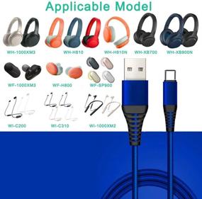 img 2 attached to 🔌 6ft Nylon Braided Charger Cord Compatible for Sony Headphones Jabra Elite 75t, WH1000XM3 WHXB900N- Blue USB PC Cable Replacement