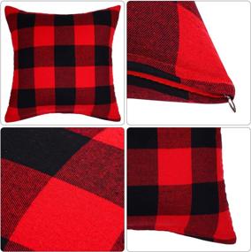 img 2 attached to 🔴 Aneco 4 Pack Red and Black Plaid Pillow Covers - 18 x 18 Inch Cushion Cases in Classic Tartan Linen Design