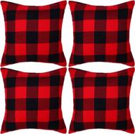 🔴 aneco 4 pack red and black plaid pillow covers - 18 x 18 inch cushion cases in classic tartan linen design logo