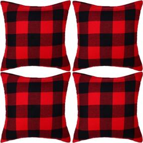 img 4 attached to 🔴 Aneco 4 Pack Red and Black Plaid Pillow Covers - 18 x 18 Inch Cushion Cases in Classic Tartan Linen Design