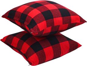 img 1 attached to 🔴 Aneco 4 Pack Red and Black Plaid Pillow Covers - 18 x 18 Inch Cushion Cases in Classic Tartan Linen Design