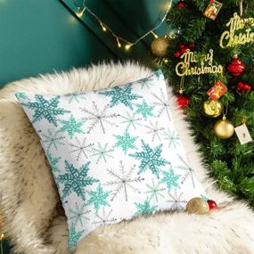 img 1 attached to 🎄 CaliTime Christmas Snowflakes Print Throw Pillow Cases - Pack of 2 Cozy Fleece Cushion Covers for Couch Sofa Home Decoration - 18 X 18 Inches Teal Gray