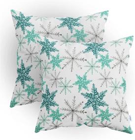 img 4 attached to 🎄 CaliTime Christmas Snowflakes Print Throw Pillow Cases - Pack of 2 Cozy Fleece Cushion Covers for Couch Sofa Home Decoration - 18 X 18 Inches Teal Gray