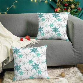 img 2 attached to 🎄 CaliTime Christmas Snowflakes Print Throw Pillow Cases - Pack of 2 Cozy Fleece Cushion Covers for Couch Sofa Home Decoration - 18 X 18 Inches Teal Gray