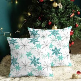 img 3 attached to 🎄 CaliTime Christmas Snowflakes Print Throw Pillow Cases - Pack of 2 Cozy Fleece Cushion Covers for Couch Sofa Home Decoration - 18 X 18 Inches Teal Gray