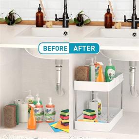 img 3 attached to 🛁 White 2 Tier Under Sink Organizer - SPACEKEEPER Multi-purpose Storage Shelf for Bathroom Kitchen with Slide-out Baskets, Hooks, and Standing Rack - Ideal Bathroom Storage Rack for Bath Collection