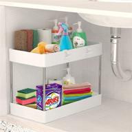 🛁 white 2 tier under sink organizer - spacekeeper multi-purpose storage shelf for bathroom kitchen with slide-out baskets, hooks, and standing rack - ideal bathroom storage rack for bath collection логотип