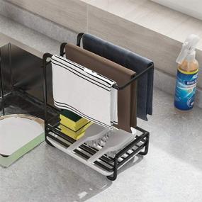 img 1 attached to 🧽 Versatile Kitchen Sink Organizer: Dish Brush, Sponge, Towel, and Soap Dispenser Rack - Bathroom Counter Sink Caddy and Pan Holder with Cleaning Rags Holder