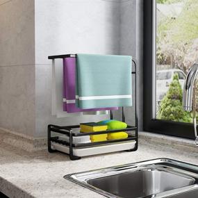 img 3 attached to 🧽 Versatile Kitchen Sink Organizer: Dish Brush, Sponge, Towel, and Soap Dispenser Rack - Bathroom Counter Sink Caddy and Pan Holder with Cleaning Rags Holder