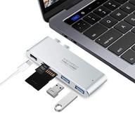💻 aluminum usb c hub power delivery adapter with thunderbolt 3, fast charging, sd/micro card reader, and 2 usb 3.0 ports - compatible with new macbook pro 13” and 15” (silver) logo