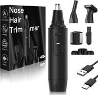 💇 professional usb rechargeable nose and ear hair trimmer for men and women - painless facial hair grooming kit, eyebrow trimming included - ipx7 waterproof (black) logo