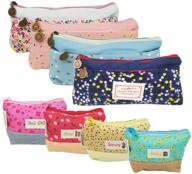 🌸 8-piece flower floral student pen pencil zipper pouch bag case, creatiee small cosmetic makeup bags, multi-functional coin purse wallet change cash holder - adorable & durable canvas stationery organizer logo
