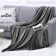 super soft fleece sherpa throw blanket: luxurious, warm, and lightweight - 50 x 60 charcoal gray logo