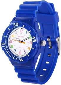 img 4 attached to Colorful PU Band Kids Watches for Girls Ages 5-7: Analog Wrist Watch with Protective Box for Boys & Girls
