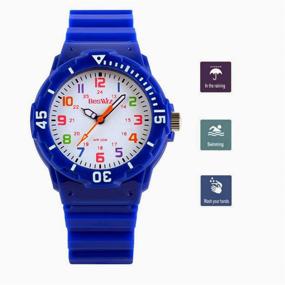 img 1 attached to Colorful PU Band Kids Watches for Girls Ages 5-7: Analog Wrist Watch with Protective Box for Boys & Girls