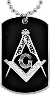 stylish engraved masonic necklace - silver & black square & compass dog tag pendant [2'' tall] logo
