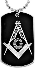 img 1 attached to Stylish Engraved Masonic Necklace - Silver & Black Square & Compass Dog Tag Pendant [2'' Tall]