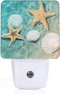 seashells and starfish smart sensor night light - dusk to dawn, white led nightlight for bedroom, bathroom, kitchen, hallway, stairs - energy efficient decor desk lamp логотип