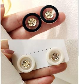 img 1 attached to 🌸 2 Pairs Chic Acrylic Floral Stud Earrings for Women Girls, 925 Sterling Silver Posts, Resin Gold Rose Circle Round Black White Studs, Retro Y2K Jewelry, Trendy & Beautiful Gifts