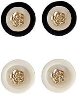 🌸 2 pairs chic acrylic floral stud earrings for women girls, 925 sterling silver posts, resin gold rose circle round black white studs, retro y2k jewelry, trendy & beautiful gifts logo