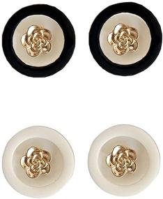 img 4 attached to 🌸 2 Pairs Chic Acrylic Floral Stud Earrings for Women Girls, 925 Sterling Silver Posts, Resin Gold Rose Circle Round Black White Studs, Retro Y2K Jewelry, Trendy & Beautiful Gifts