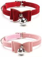 2-pack small pet velvet bowknot collar with bell | adjustable pu leather cute necklace bow tie for cats, kittens, dogs, and puppies | pink & red logo