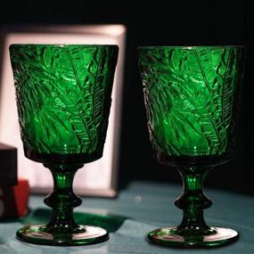 img 3 attached to Jomop Handmade Pressed Colored Stemmed Wine Glasses Set Green - Set of 2 Wine Goblets for Elegant Wine Tasting