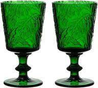 jomop handmade pressed colored stemmed wine glasses set green - set of 2 wine goblets for elegant wine tasting логотип