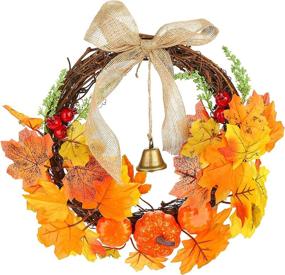 img 4 attached to VGOODALL 11 Inch Artificial Fall Harvest Pumpkin Wreath for Thanksgiving Decoration Home Decor - Thanksgiving Hanging Front Door Wreath