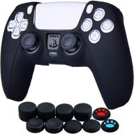 enhance your gaming experience: yorha silicone cover skin case for ps5 dualsense controller - black (includes 10 thumb grips) logo