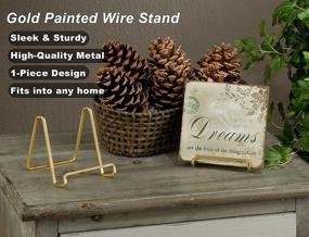 img 1 attached to 📷 4 Inch Metal Gold Plated Square Wire Plate Stand Holder Easel Display - Ideal for Cookbooks, Photos, Picture Frames, & Plates