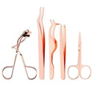 yiwoo 5-piece false eyelashes applicator set for precise application and curled lashes - eyelash tool kit including curved eyelash curler (rose gold) logo