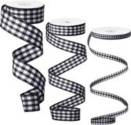 🎀 versatile 100 yards buffalo plaid ribbon for floral, craft, and holiday decoration - wide gingham ribbons in 3 sizes - black and white buffalo checkered plaid logo