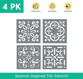 img 4 attached to Mosaic Magic: Mexican Tile Stencil Set - Create Stunning 8x8 Designs for Painting Walls or Floors - Transform Spaces with Mosaic Tile Stencil Patterns