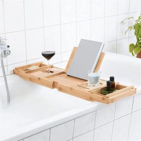img 3 attached to 🛁 Navaris Bamboo Bed and Bath Tray with Folding Legs - Versatile Rack for Bathtub - Innovative Bridge Shelf with Book/Tablet Stand - Natural Brown