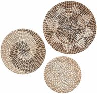 boho rattan wall decor - set of 3 large wicker baskets for home decor - natural seagrass hanging wall baskets for kitchen, bedroom, living room - multicolored woven decorative basket set логотип