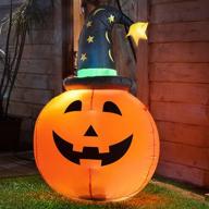 🎃 3.5ft indoor outdoor decorations - halloween inflatable pumpkin with witch hat featuring built-in led lights logo
