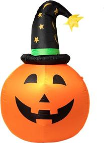 img 3 attached to 🎃 3.5FT Indoor Outdoor Decorations - Halloween Inflatable Pumpkin with Witch Hat featuring Built-in LED Lights