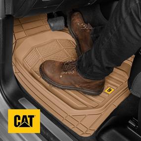 img 2 attached to 🚗 Caterpillar CAT CAMT-9013 (3-частный набор) Бежевые резиновые коврики для пола грузовика глубокого кармана для автомобилей, грузовиков, внедорожников и фургонов - Обрезать по размеру, защита от любой погоды, прочные вставки с прочным без запаха дизайном.