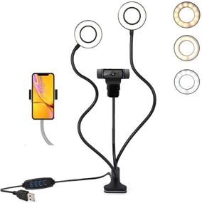img 4 attached to Optimized Webcam Light Stand + 3.5” Selfie Ring Light Stand with Universal Phone Holder for Video Conferencing, Live Streaming, and Online Classes | Compatible with Logitech C922X, C935e, C925e, and Brio 4K Webcams